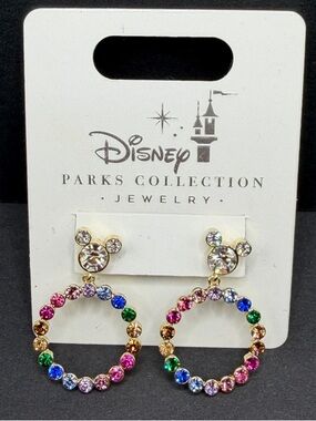 Multicolor Crystal Mickey Hoop Earrings. NWT